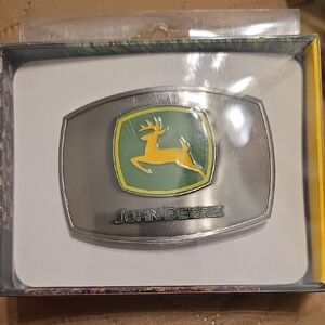 John Deere Silver Belt Buckle with Yellow Logo
